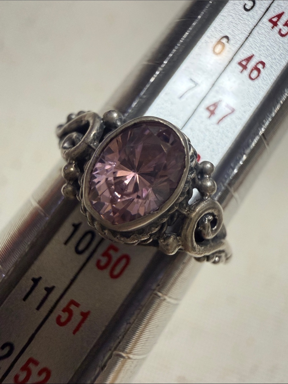Sterling Silver 925 Filigree Ring with Pink Gemstone Crystal size 4.75 - Picture 7 of 12